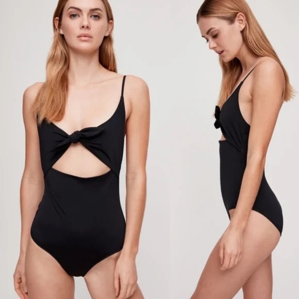 Aritzia Wilfred Noe Tie Front Black One-Piece Swimsuit Bodysuit Size S - NWOT
